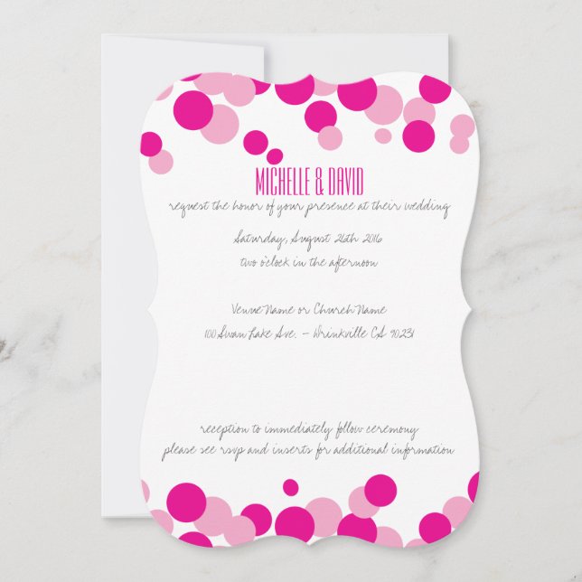 Pink & White Bubbles Confetti Wedding Invitations (Front)