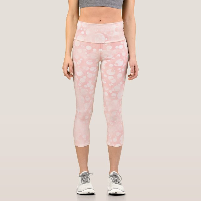 Pink white bubbles polka dots capri leggings (Front)