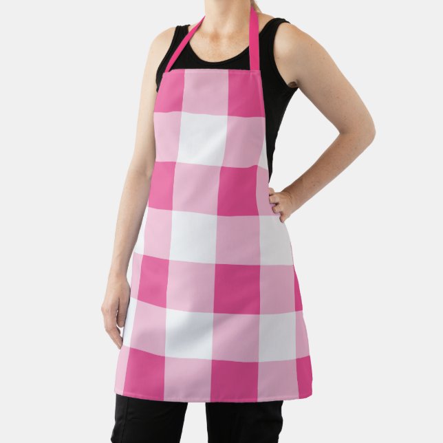 Pink White Buffalo Check Baker Apron (Insitu)