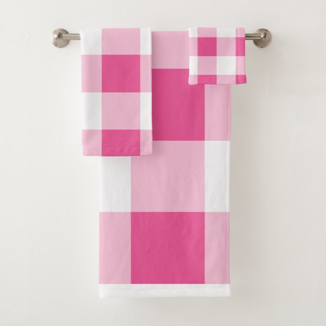 Pink White Buffalo Check  Bath Towel Set (Insitu)