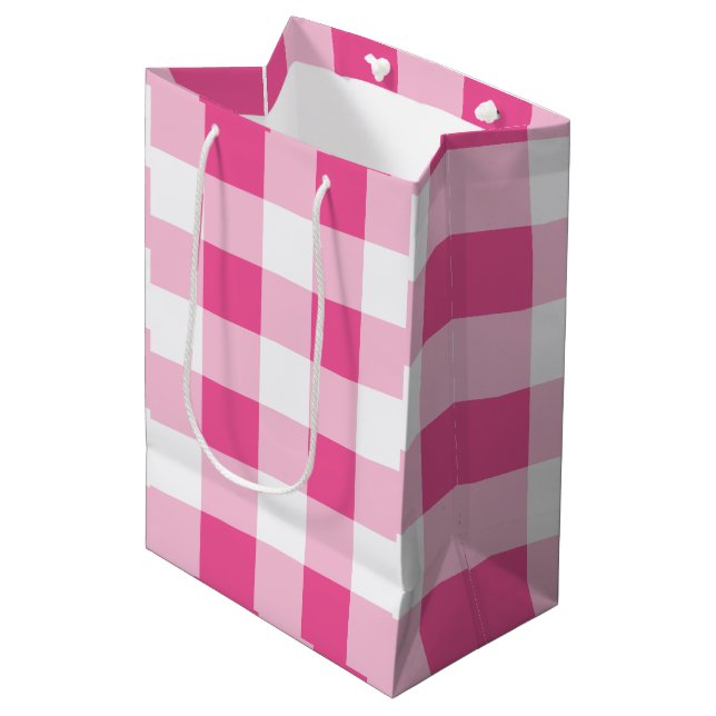 Pink White Buffalo Check Birthday Medium Gift Bag (Front Angled)