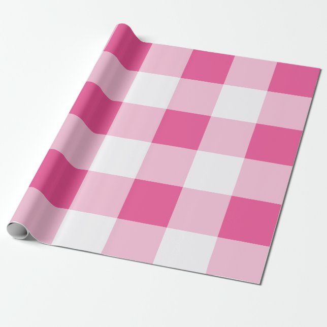 Pink White Buffalo Check Birthday Wrapping Paper (Unrolled)