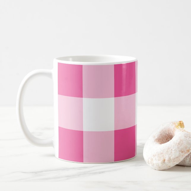 Pink White Buffalo Check  Coffee Mug (With Donut)