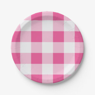Pink White Buffalo Check Family Reunion Party Paper Plates
