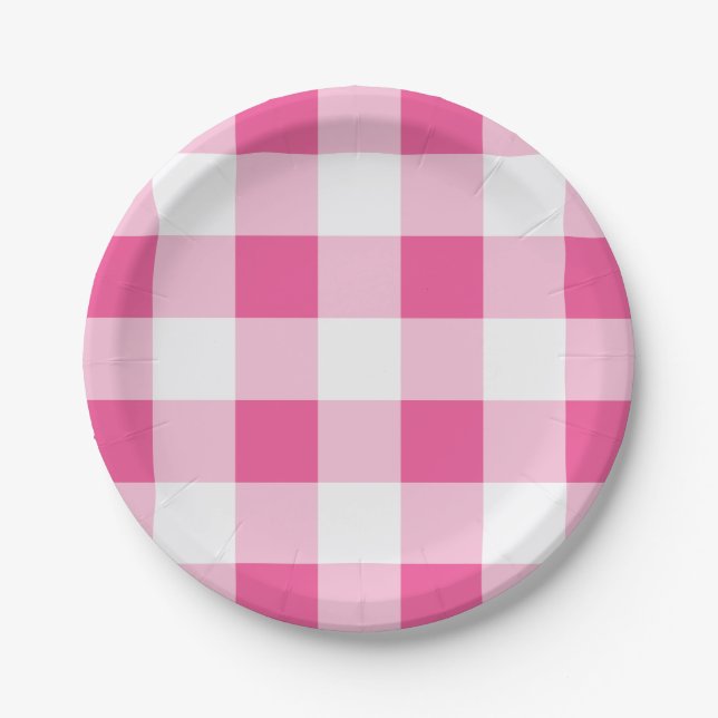 Pink White Buffalo Check Family Reunion Party Paper Plates (Front)