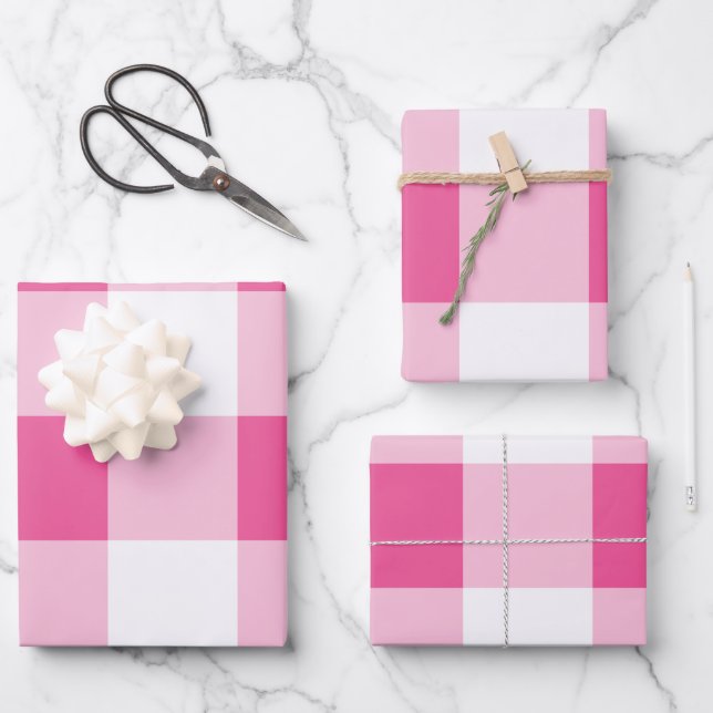 Pink White Buffalo Check Wrapping Paper Sheets (Front)