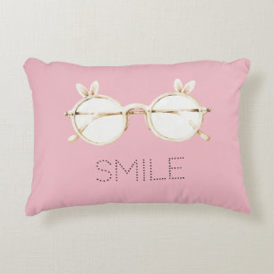 Pink White Bunny Ears Glasses Smile Accent Pillow