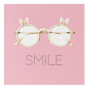 Pink White Bunny Ears Glasses Smile Acrylic Print