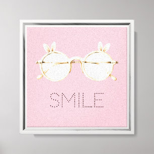 Pink White Bunny Ears Glasses Smile Canvas Print