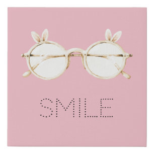 Pink White Bunny Ears Glasses Smile Faux Canvas Print