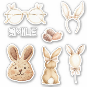 Pink White Bunny Ears Glasses Smile Sticker