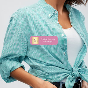 Pink white business logo employee name tag