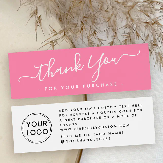 Pink white business logo thank you insert card | Zazzle