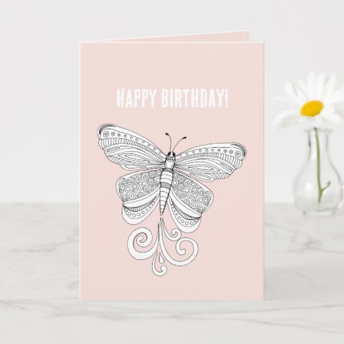 Pink White Butterfly Birthday Card