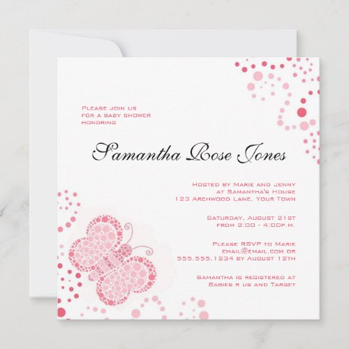 Pink &amp; White Butterfly Elegant Baby Shower Personalized Invitation