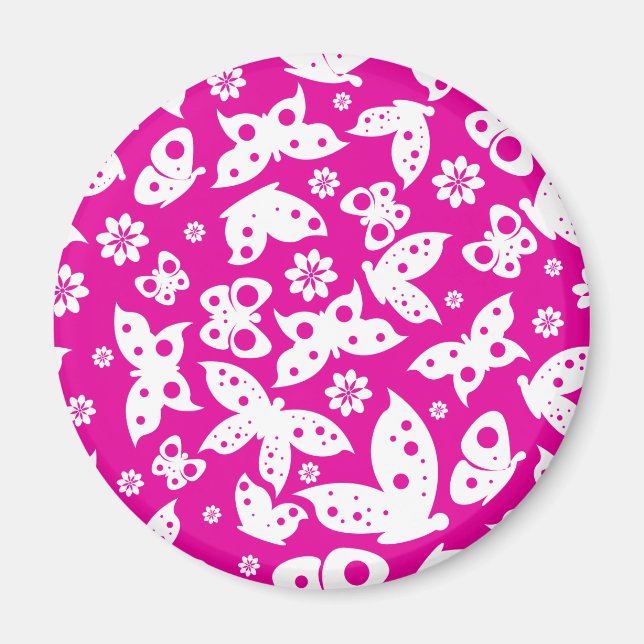 Pink & White Butterfly Magnet (Front)