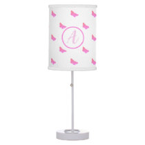 Pink White Butterfly Monogram Girly Cute Nursery Table Lamp