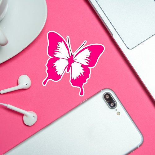 Pink  White Butterfly Sticker