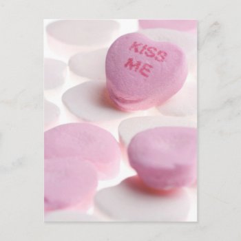 Pink & White Candy Hearts Kiss Me Heart Template Postcard by SilverSpiral at Zazzle