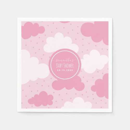 Pink  White Cartoon Clouds Girl Baby Shower Cute  Napkins