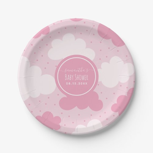 Pink  White Cartoon Clouds Girl Baby Shower Cute Paper Plates