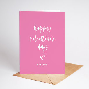 Pink White Casual Script and Heart Valentine Holiday Card