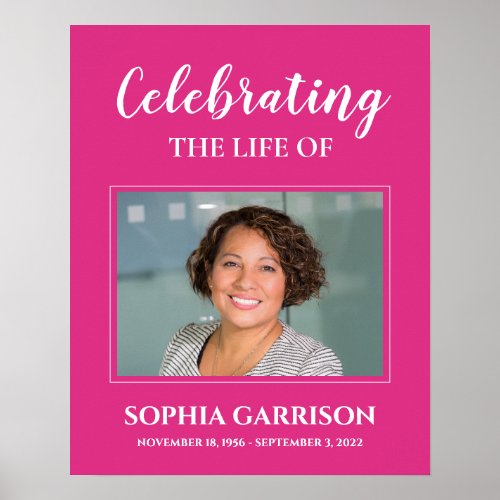 Pink White Celebration Of Life with Photo Funeral Poster