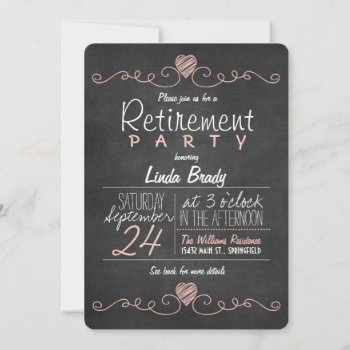 Pink & White Chalkboard Retirement Party Invitation by Card_Stop at Zazzle