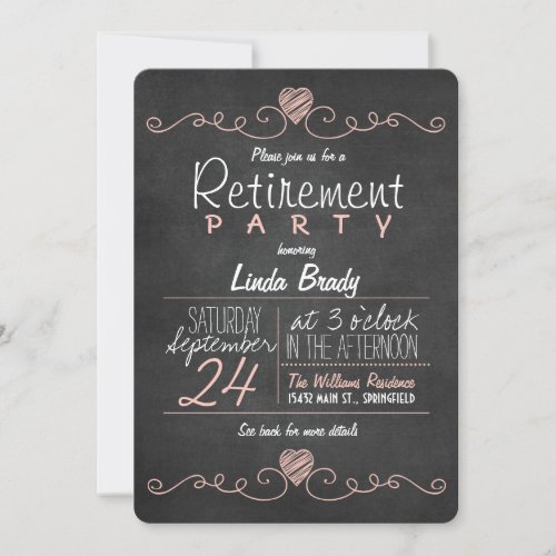 Pink  White Chalkboard Retirement Party Invitation