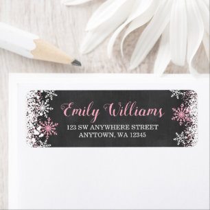 Pink White Chalkboard Snowflake Return Address Label