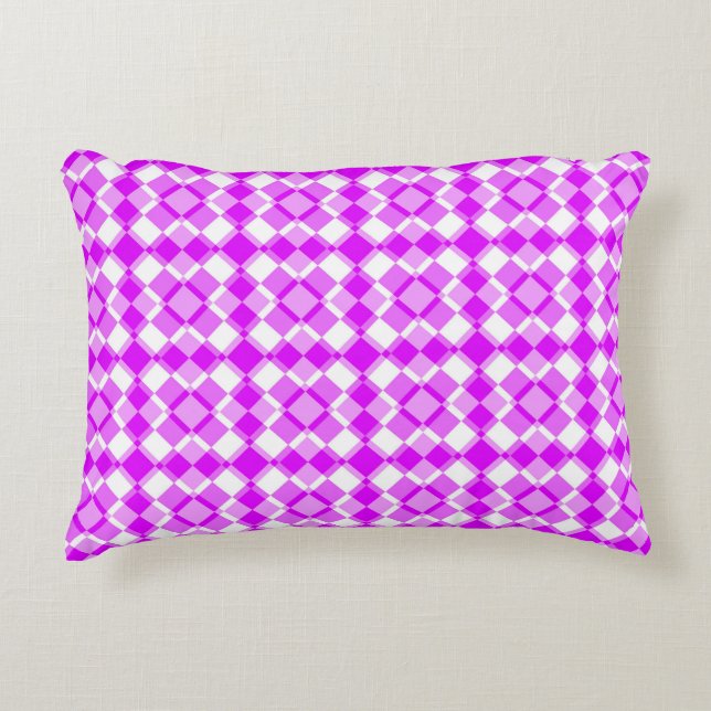 Pink White Checker Argyle Pattern Accent Pillow (Front)