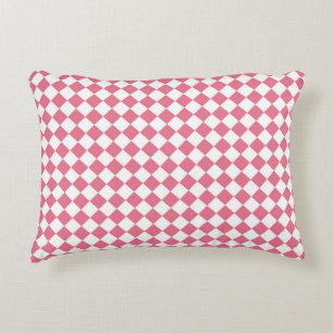 Pink White Checker Diamond Pattern Accent Pillow