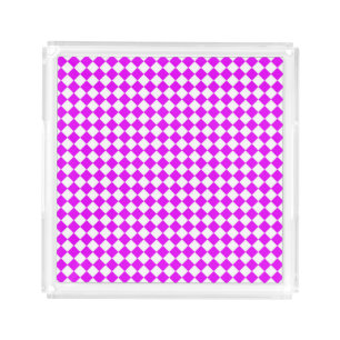 Pink White Checker Diamond Pattern Acrylic Tray