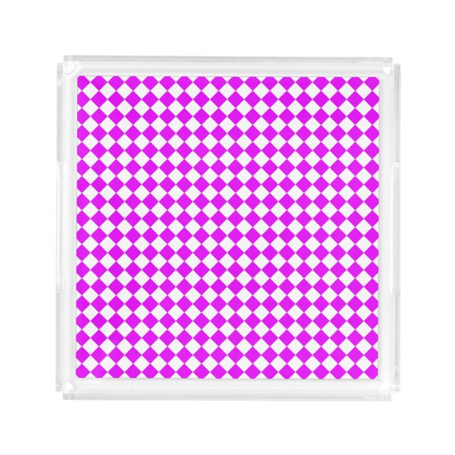 Pink White Checker Diamond Pattern Acrylic Tray (Front)