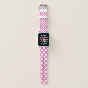 Pink White Checker Diamond Pattern Apple Watch Band