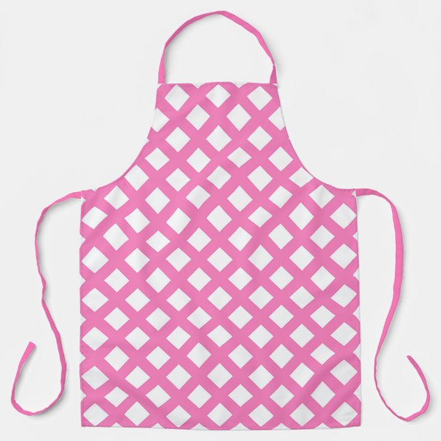 Pink White Checker Diamond Pattern Apron (Front)