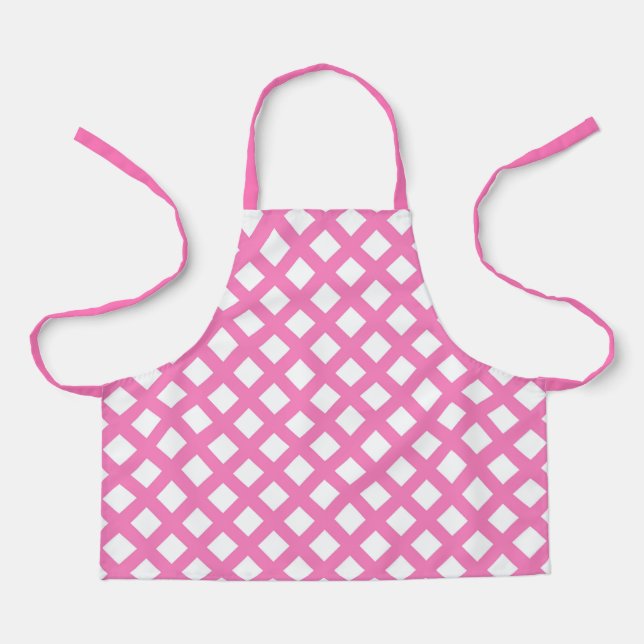 Pink White Checker Diamond Pattern Apron (Front)