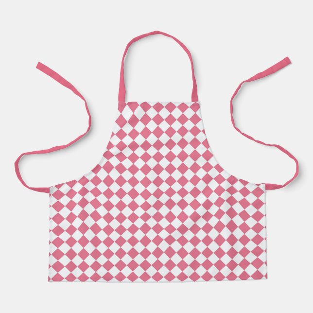 Pink White Checker Diamond Pattern Apron (Front)