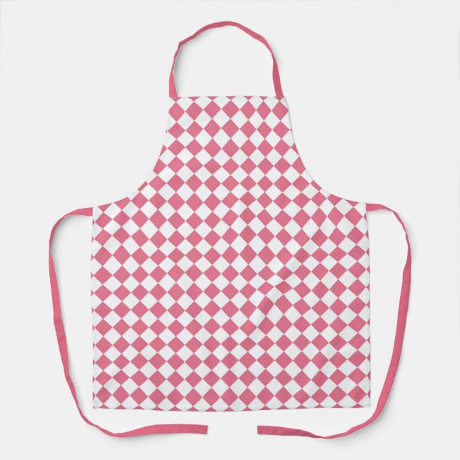 Pink White Checker Diamond Pattern Apron (Front)