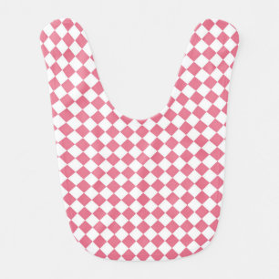 Pink White Checker Diamond Pattern Baby Bib