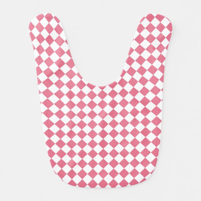 Pink White Checker Diamond Pattern Baby Bib (Front)