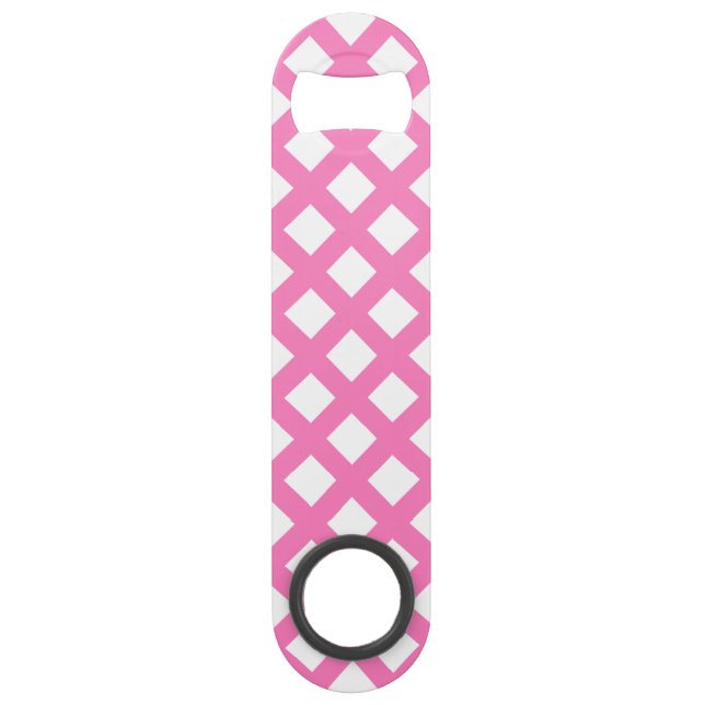 Pink White Checker Diamond Pattern Bar Key (Front)