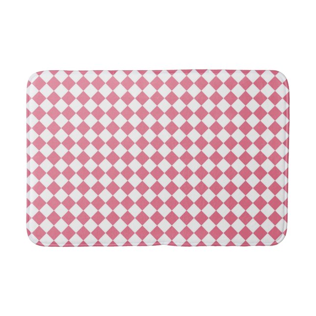 Pink White Checker Diamond Pattern Bath Mat (Front)