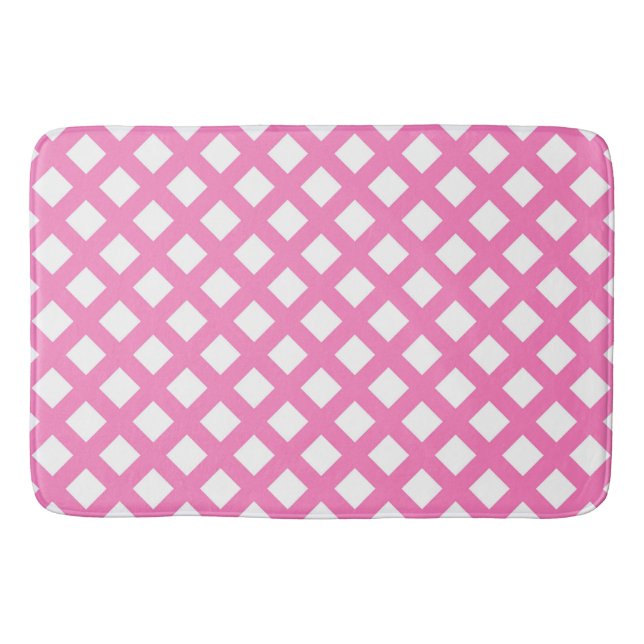 Pink White Checker Diamond Pattern Bath Mat (Front)