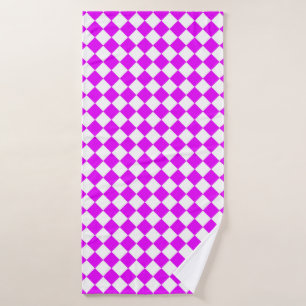 Pink White Checker Diamond Pattern Bath Towel