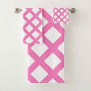 Pink White Checker Diamond Pattern Bath Towel Set