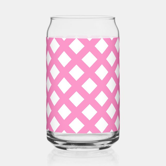 Pink White Checker Diamond Pattern Can Glass (Front)
