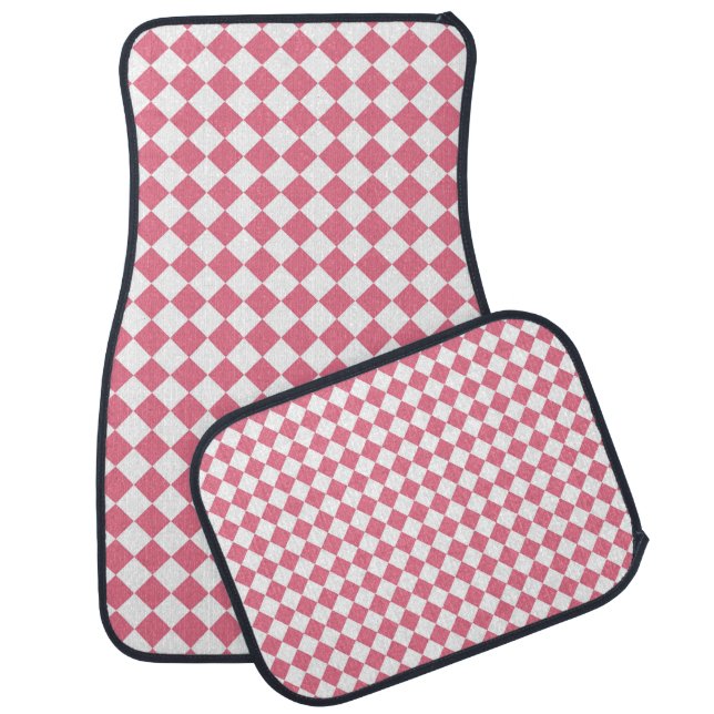Pink White Checker Diamond Pattern Car Floor Mat (Set)