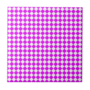 Pink White Checker Diamond Pattern Ceramic Tile