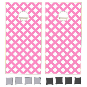 Pink White Checker Diamond Pattern Cornhole Set